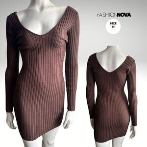 Fashion Nova Ribbed Bodycon Dress (Brown) – Size Medium